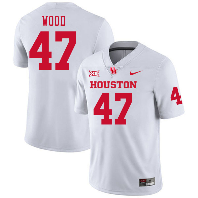 Men #47 Justin Wood Houston Cougars College Football Jerseys Stitched-White